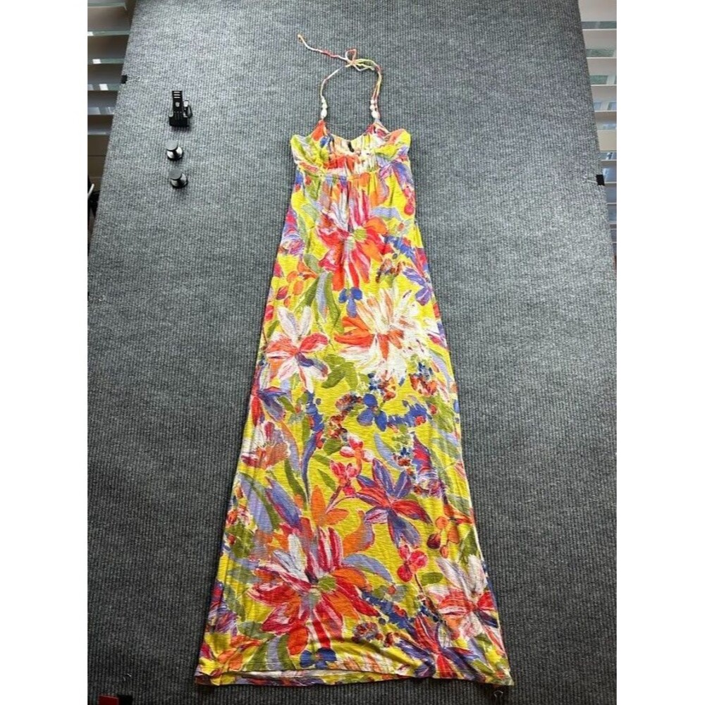 Tommy Bahama Women's Noli Blooms Halter Dress Yellow Twist Size XXS Tropical